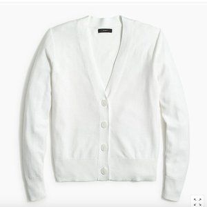 J Crew White V-neck cotton cardigan sweater